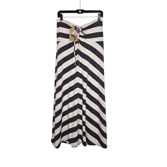 Patagonia NWT Kamala Maxi Skirt Pelican Striped Cover Up Organic Cotton Tencel L - Picture 1 of 15